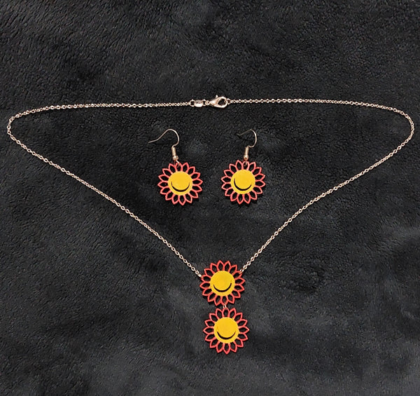Weightless red daisy jewelry set