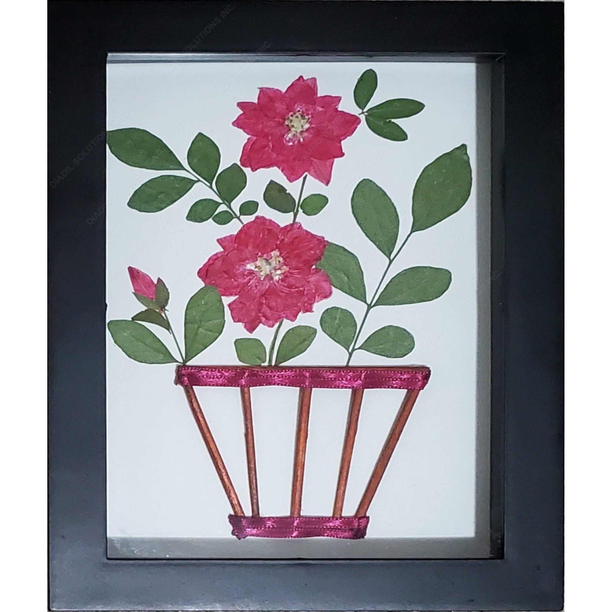 Pink flower herbarium, Botanical art, Wall decor, Pressed flower and leaf art, Dried plant art framed