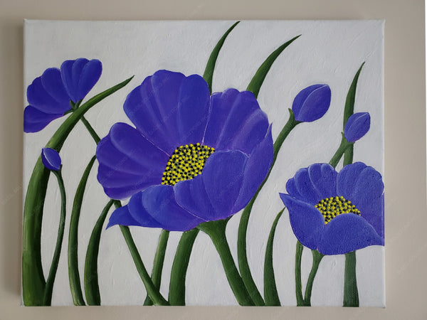 Attractive violet flower with yellow pollengrains on canvas frame
