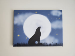 Fox with moon on canvas frame