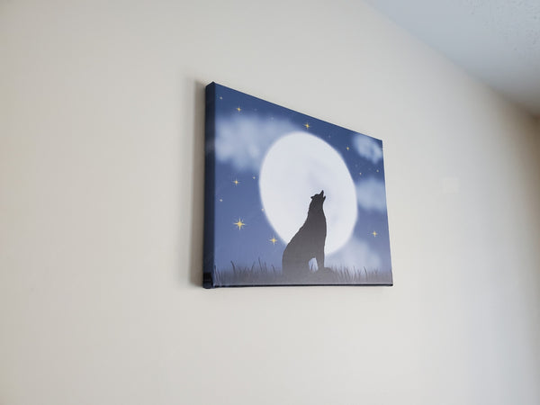 Fox with moon on canvas frame