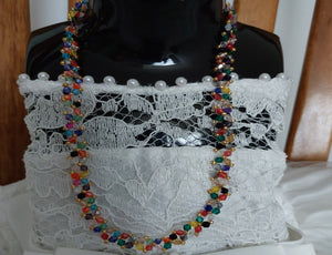 Colorful sparkly necklace with golden beaded necklace/chain/mala