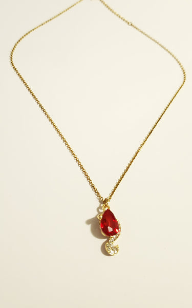 Red Crystal Pendant on Golden Chain