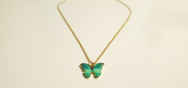 Gold Green Butterfly 1 charm necklace