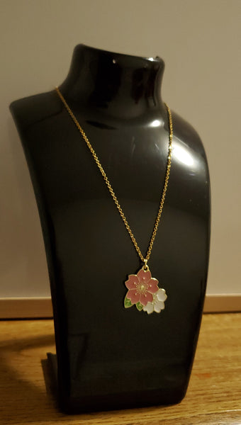 Pink White Flower  charm necklace