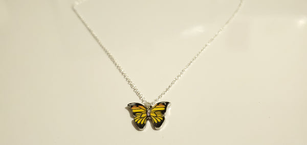 Yellow Silver Butterfly  charm necklace