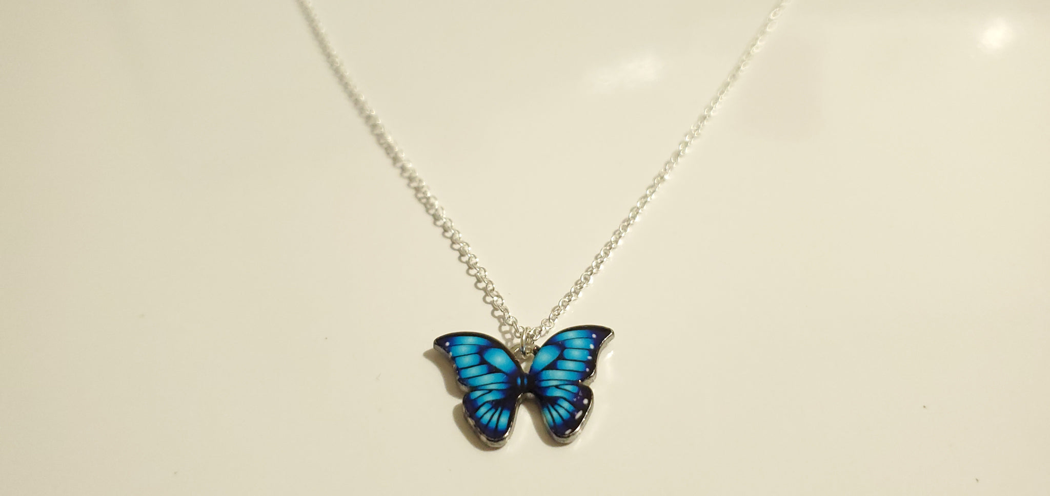 Blue Silver Butterfly  charm necklace 1