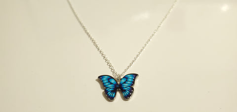 Blue Silver Butterfly  charm necklace 1
