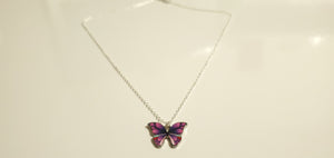 Pink Silver Butterfly  charm necklace 1