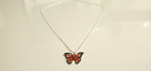 Pink Silver Butterfly  charm necklace 2