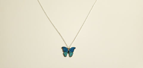 Blue Silver Butterfly  charm necklace 2