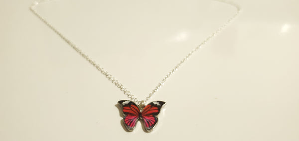 Red Pink Butterfly  charm necklace 1