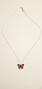 Pink Silver Butterfly  charm necklace 3