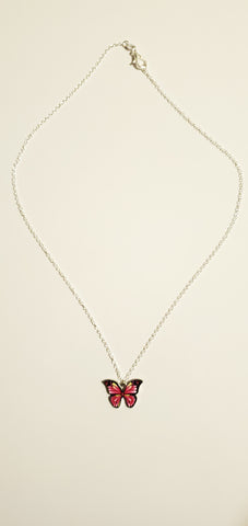 Pink Silver Butterfly  charm necklace 3