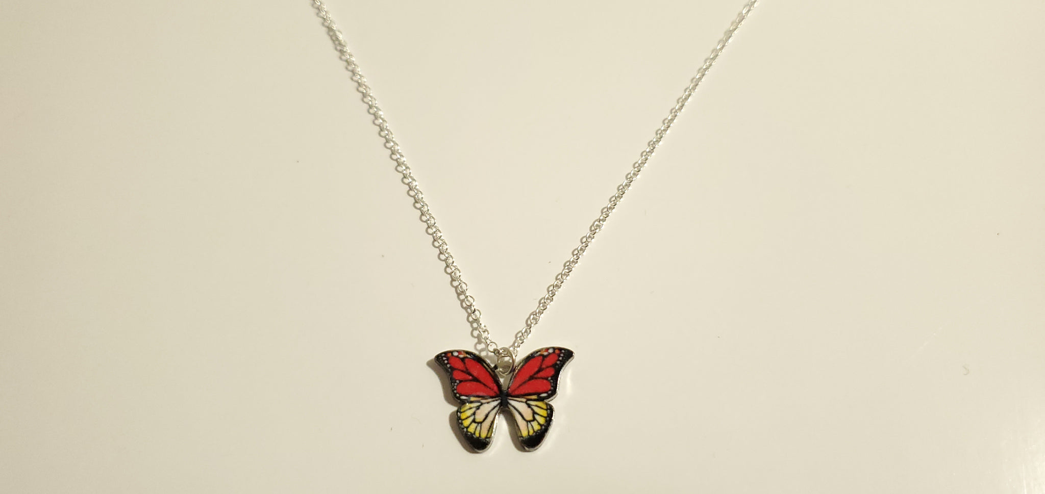 Red Yellow Silver Butterfly  charm necklace 1