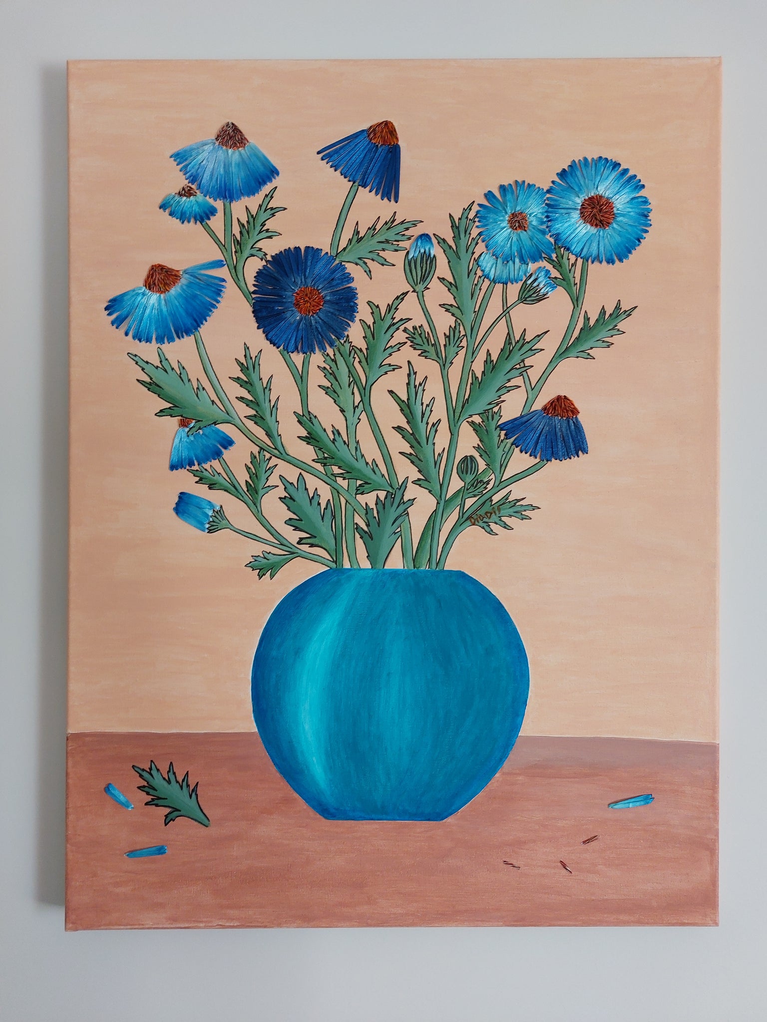 Fusion art on canvas frame : Blue daisies
