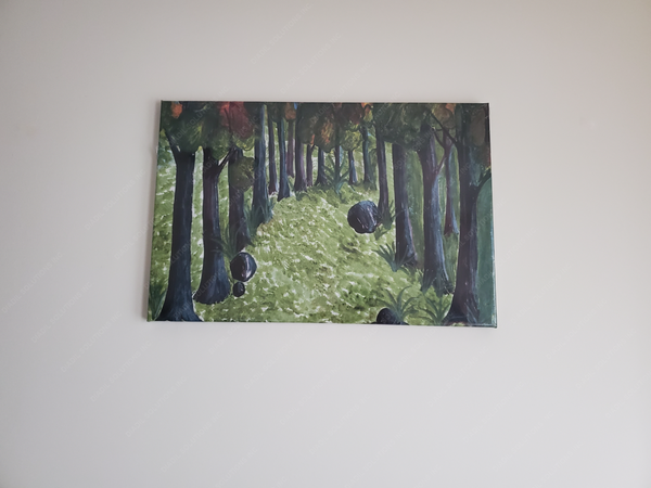 In the woods on canvas frame