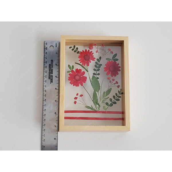 Red Pressed Flower, Herbarium on dual glass frame, Botanical art, Wall decor, Desk Accessories, Pressed/dried flower and leaf art