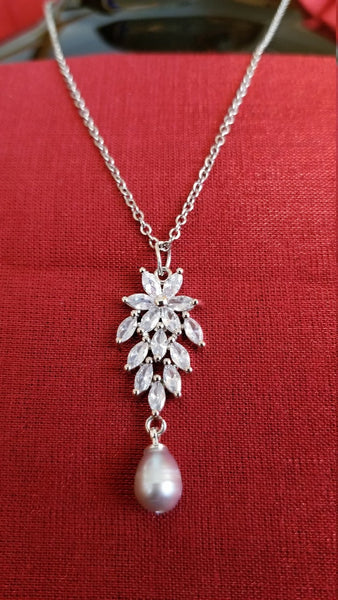 Floral Bouquet Pendant with pearl drop on necklace/ chain