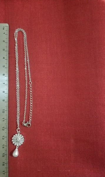 Floral Pendant with pearl drop on necklace/ chain