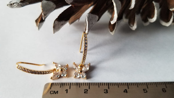 Dangle drop golden earring with white gemstone for her/women/girls