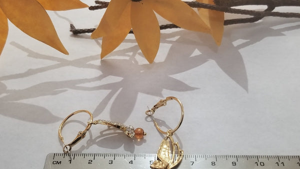 Classic statement earring, Butterfly hoop earring, Golden glass beads