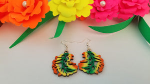 Statement wooden autumn / fall leaf earring
