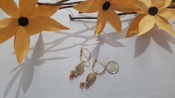 Classic statement earring, Butterfly hoop earring, Golden glass beads