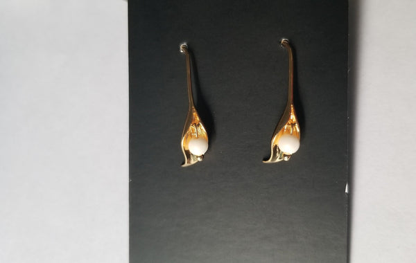 Calla Lily floral hook earring, 24K gold plated earring